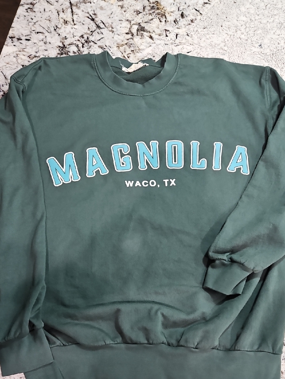 Magnolia Women's Forest Green Crewneck with Light Blue Logo